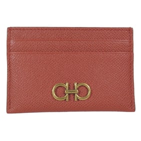 Salvatore Ferragamo Gancini Leather Business Card Case/Card Holder/Pass Case with Logo, Orange, for