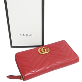 GUCCI GG Marmont Leather Round Zip Long Wallet 443123 Red Women's