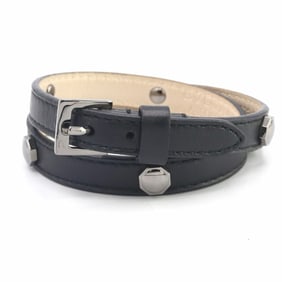 Bvlgari Men's Double-Layer Black Leather Bracelet