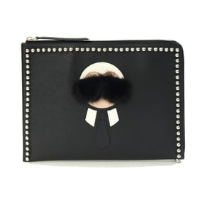 Fendi Carlito clutch bag 8M0370 in black leather with a document case and Karl Lagerfeld studs.