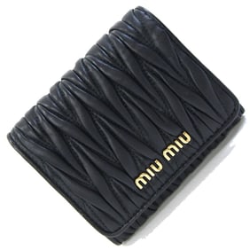 Miu Miu Miu Matelasse Tri-fold Wallet 5MH016 Black Leather Compact Mini Gathered Women's MIU
