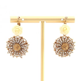 Dolce & Gabbana flower motif earrings in gold metal with rhinestones. Women's DOLCE GABBANA