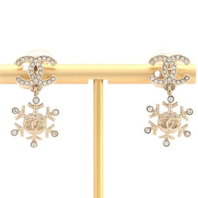 CHANEL Coco Mark Snowflake Earrings in Matte Gold Metal with Rhinestones, A19B, 2019 Model, Women's,