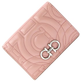Salvatore Ferragamo Double Gancini 22 Bifold Wallet D665 Pink Leather Compact Mini for Women