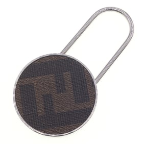Fendi Zucca Keychain 7AP068 Silver Khaki Metal PVC Key Ring Bag Charm FENDI