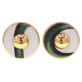 Hermes Ivory Green Metal Round Earrings for Women