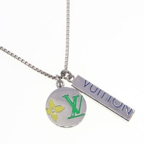 Louis Vuitton Monogram Play Necklace M01185 Silver Metal Pendant with Venetian Chain for Men and