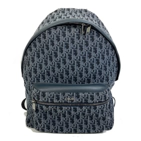 Christian Dior Dior Trotter Oblique Backpack, Canvas/Leather, Men's, Navy