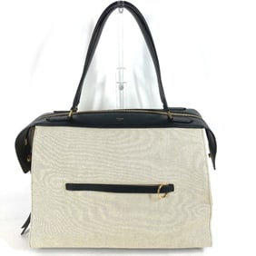 CELINE Small Ring Tote Bag Shoulder Leather/Canvas Women's Ivory