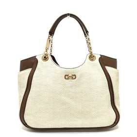 Salvatore Ferragamo Gancini shoulder tote bag in beige canvas and leather for men