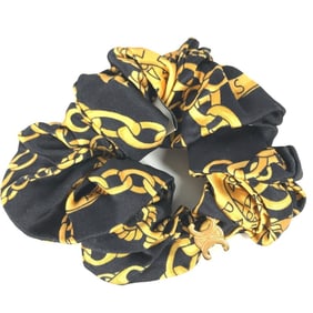 CELINE Triomphe Chain Hair Accessory, Silk Scrunchie, Women's, Black