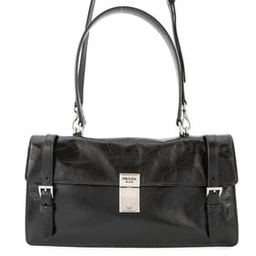 Prada Medium Leather Handbag 1BN026 PRADA 2-Way Shoulder Bag in Black