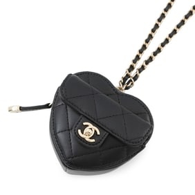 Chanel Matelasse Heart Chain Wallet/Coin Case, Lambskin, AP2783, Black