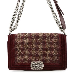 Chanel Chain Shoulder Bag Boy Tweed Velour CHANEL