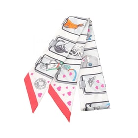 Hermès Twilly HERMES STORY Silk Scarf for Women in White, Red, and Multicolor