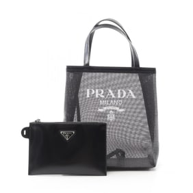 Prada PRADA RETE PAILLETTES Tote Bag, Patent Leather and Mesh, Women's, Black, 1BG417