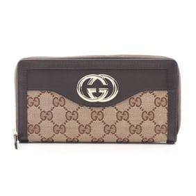 Gucci Sukey GG Canvas Round Long Wallet, Leather, Women's, Beige/Brown, 308012