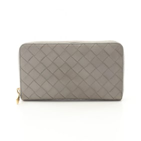 Bottega Veneta Intrecciato Leather Round Long Wallet for Men, Gray