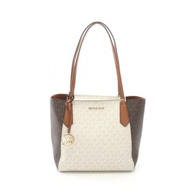 Michael Kors KIMBERLY Tote Bag, PVC-Coated Canvas and Leather, Women's, White/Brown
