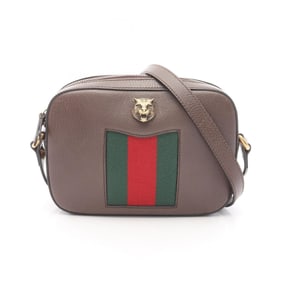 Gucci Sherry Line Leather Shoulder Bag, Women's, Brown/Green/Red, 431284