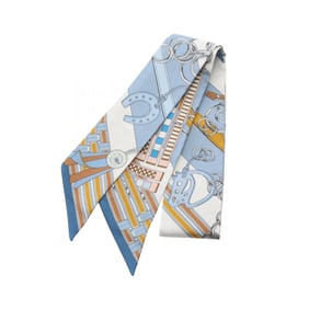 Hermes Hermès Twilly BRIDES ET GRIS Silk Scarf for Women, Blue/Multicolor