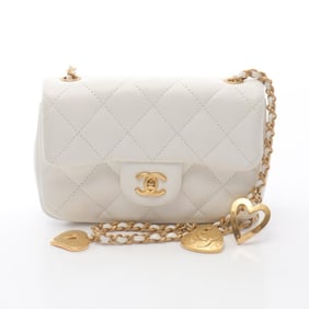 CHANEL Mini Matelasse Shoulder Bag, Lambskin Leather, Women's, White, AS3456