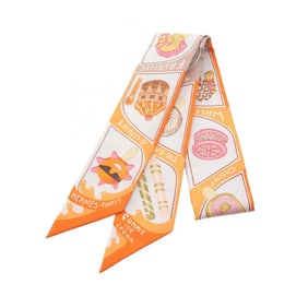 Hermes Hermès Twilly FUNNY ICE CREAM Silk Scarf for Women in White, Orange, and Multicolor