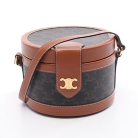 Celine Tambour Medium Triomphe Shoulder Bag in PVC-Coated Canvas and Leather, Brown
