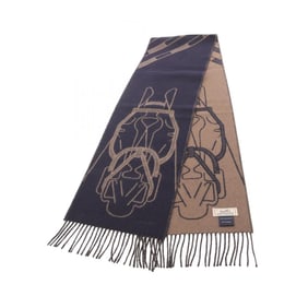 Hermes Hermès Tete a Equestre scarf, cashmere, men's, brown/navy