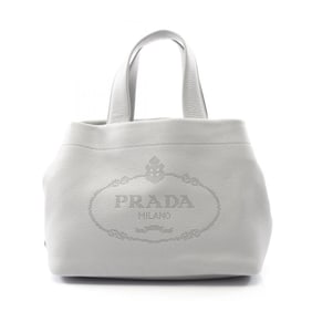 Prada VIT DAINO Vitello Dino Tote Bag, Leather, Women's, Gray, 1BG390