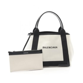 Balenciaga Navy Cabas S Tote Bag, Canvas and Leather, Women's, White/Black, 339933