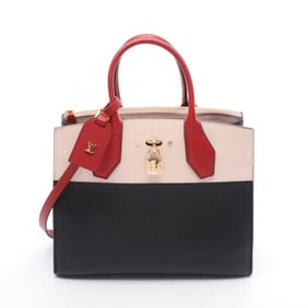 Louis Vuitton City Steamer MM Handbag, Calfskin Leather, Women's, Black/Pink/Red, M42190