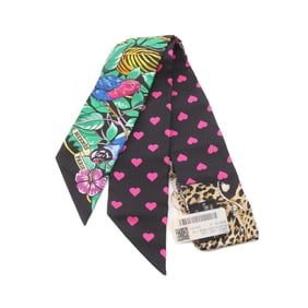 Hermes Hermès JUNGLE LOVE Twilly Silk Scarf for Women, Black/Multicolor