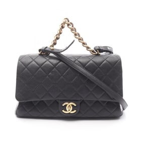 CHANEL Matelasse Handbag, Leather, Women's, Black, A93443