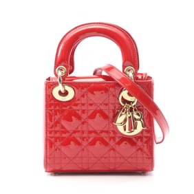 Christian Dior Dior Lady Mini Cannage Handbag in Patent Leather, Women's, Red