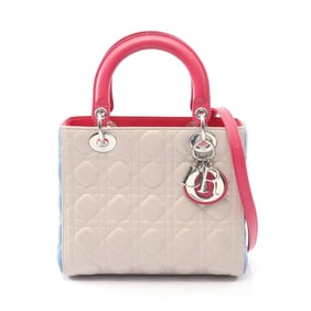 Christian Dior Dior Lady Cannage Handbag, Leather, Women's, Beige, Blue, Pink