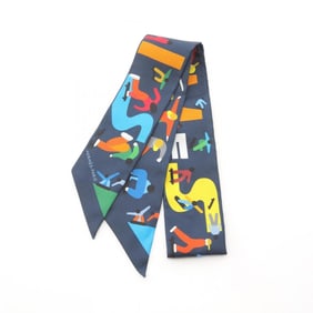 Hermes Hermès Twilly Figures Libres Silk Scarf for Women, Navy/Multicolor