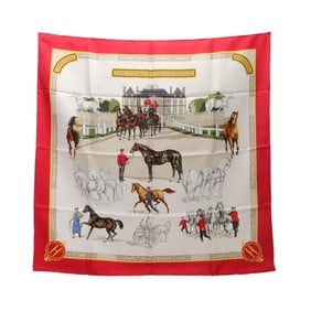 Hermès HERMES Carré 90 LES HARAS NATIONAUX Silk Scarf for Women, White/Red/Multicolor