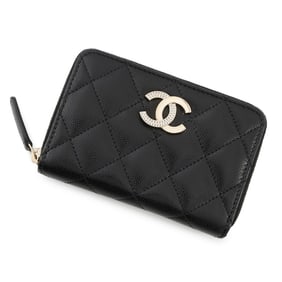 Chanel Wallet/Coin Case, Coco Mark Matelasse Zip Coin Purse with Rhinestones and Caviar Leather,