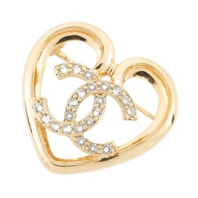 CHANEL Brooch Coco Mark Heart Rhinestone P23 C ABA093