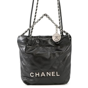 CHANEL 22 Mini Handbag with Coco Mark, Shiny Calfskin Leather, AS3980, 2-Way, Black