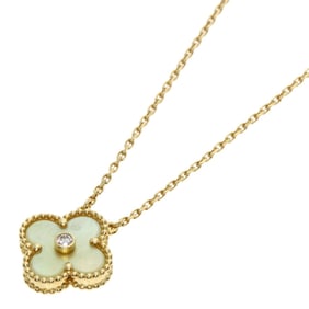 Van Cleef & Arpels Alhambra Gold Shell and Diamond Necklace in 18K Yellow for Women.