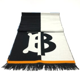 BURBERRY 8023067 TB Logo Fringe Scarf Wool Men's Black/Gray