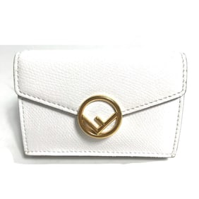 FENDI 8M0395 Logo Mini Compact Wallet Tri-fold Leather Women's White