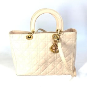 Christian Dior Dior Lady Cannage 2-Way Shoulder/Handbag in Patent Leather, Beige