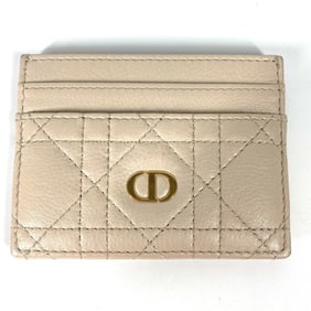 Christian Dior Dior Cannage CARO Business Card Case, Pass Leather, Women's, Beige