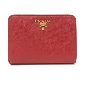PRADA 1ML018 Logo Bifold Wallet in Saffiano Leather, Red, Women's