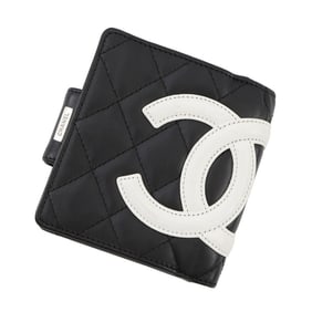 CHANEL Cambon Line Leather Bi-fold Wallet A26720 Black