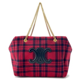 Celine Triomphe Large Pliage Chain Tote Bag in Checked Wool (197562)
