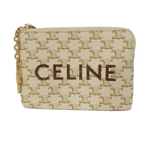 Celine Coin Case, & Card Macadam, Arc de Triomphe, Ivory, Gold, Key Ring, White, 10C662CA2.01BC,